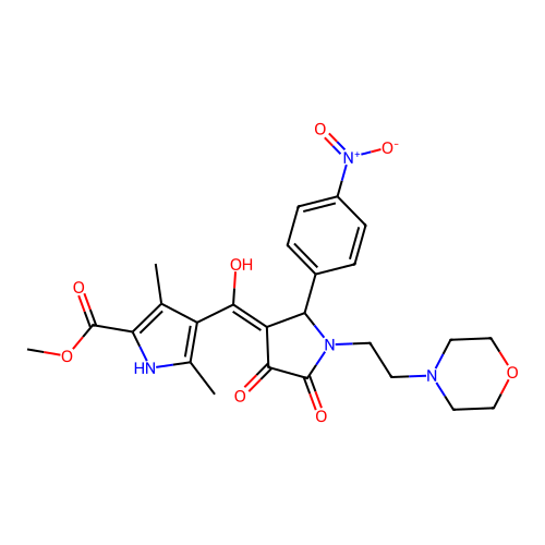 methyl 4-(4-hydroxy-1-(2-morpholinoethyl)-2-(4-nitrophenyl)-5-oxo-2,5-dihydro-1H-pyrrole-3-carbonyl)-3,5-dimethyl-1H-pyrrole-2-carboxylate structure