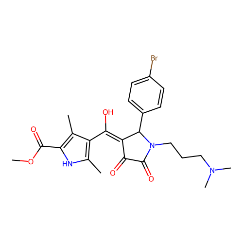 methyl 4-({1-[3-(dimethylamino)propyl]-2-(4-bromophenyl)-4-hydroxy-5-oxo(3-pyr rolin-3-yl)}carbonyl)-3,5-dimethylpyrrole-2-carboxylate structure