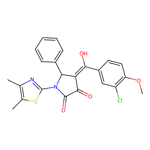 (4E)-4-[(3-chloro-4-methoxyphenyl)(hydroxy)methylidene]-1-(4,5-dimethyl-1,3-thiazol-2-yl)-5-phenylpyrrolidine-2,3-dione structure