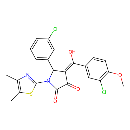 (4E)-4-[(3-chloro-4-methoxyphenyl)(hydroxy)methylidene]-5-(3-chlorophenyl)-1-(4,5-dimethyl-1,3-thiazol-2-yl)pyrrolidine-2,3-dione structure