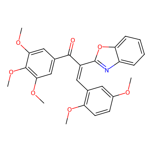 (2E)-2-benzoxazol-2-yl-3-(2,5-dimethoxyphenyl)-1-(3,4,5-trimethoxyphenyl)prop-2-en-1-one structure