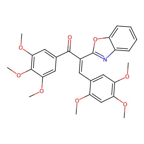 (2E)-2-(1,3-benzoxazol-2-yl)-3-(2,4,5-trimethoxyphenyl)-1-(3,4,5-trimethoxyphenyl)prop-2-en-1-one structure