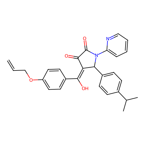 (4E)-4-[hydroxy-(4-prop-2-enoxyphenyl)methylidene]-5-(4-propan-2-ylphenyl)-1-pyridin-2-ylpyrrolidine-2,3-dione structure