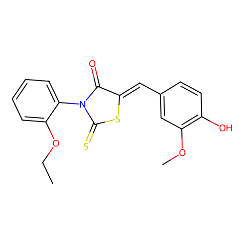 (Z)-3-(2-ethoxyphenyl)-5-(4-hydroxy-3-methoxybenzylidene)-2-thioxothiazolidin-4-one structure