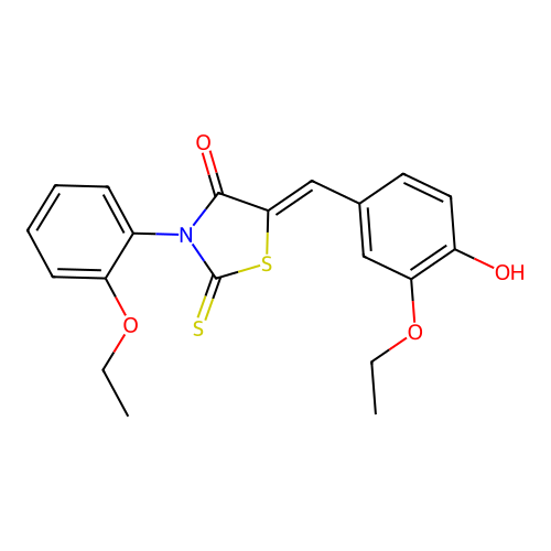 (5Z)-5-(3-ethoxy-4-hydroxybenzylidene)-3-(2-ethoxyphenyl)-2-thioxo-1,3-thiazolidin-4-one structure