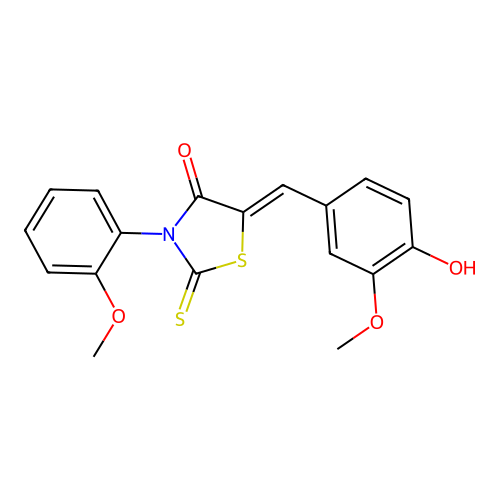 (Z)-5-(4-hydroxy-3-methoxybenzylidene)-3-(2-methoxyphenyl)-2-thioxothiazolidin-4-one structure
