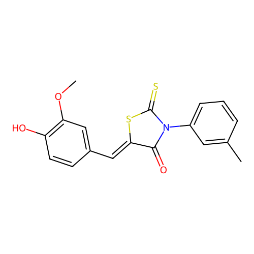 (5Z)-5-(4-hydroxy-3-methoxybenzylidene)-3-(3-methylphenyl)-2-thioxo-1,3-thiazolidin-4-one structure