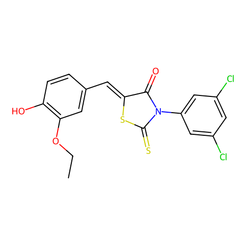 (Z)-3-(3,5-dichlorophenyl)-5-(3-ethoxy-4-hydroxybenzylidene)-2-thioxothiazolidin-4-one structure