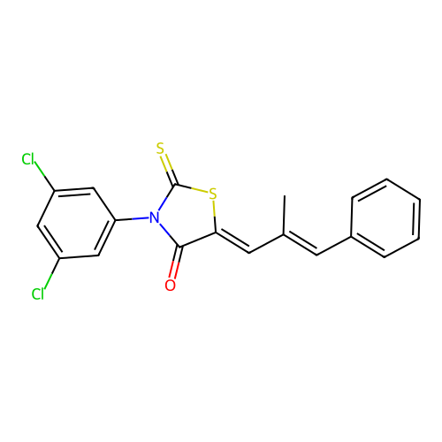(Z)-3-(3,5-dichlorophenyl)-5-((E)-2-methyl-3-phenylallylidene)-2-thioxothiazolidin-4-one structure