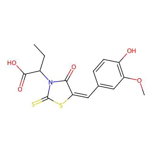 2-[(5E)-5-[(4-hydroxy-3-methoxyphenyl)methylidene]-4-oxo-2-sulfanylidene-1,3-thiazolidin-3-yl]butanoic acid structure