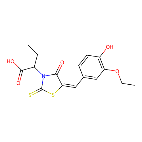 2-[(5E)-5-[(3-ethoxy-4-hydroxyphenyl)methylidene]-4-oxo-2-sulfanylidene-1,3-thiazolidin-3-yl]butanoic acid structure