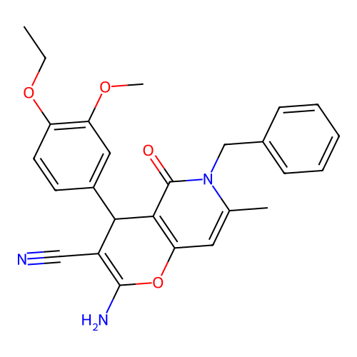 2-amino-6-benzyl-4-(4-ethoxy-3-methoxyphenyl)-7-methyl-5-oxo-5,6-dihydro-4H-pyrano[3,2-c]pyridine-3-carbonitrile structure