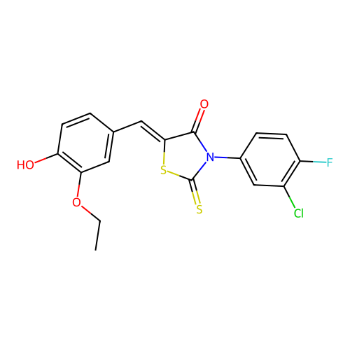 (Z)-3-(3-chloro-4-fluorophenyl)-5-(3-ethoxy-4-hydroxybenzylidene)-2-thioxothiazolidin-4-one structure
