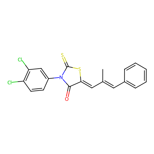 (Z)-3-(3,4-dichlorophenyl)-5-((E)-2-methyl-3-phenylallylidene)-2-thioxothiazolidin-4-one structure
