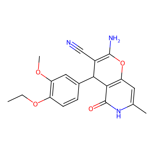 2-amino-4-(4-ethoxy-3-methoxyphenyl)-7-methyl-5-oxo-5,6-dihydro-4H-pyrano[3,2-c]pyridine-3-carbonitrile structure