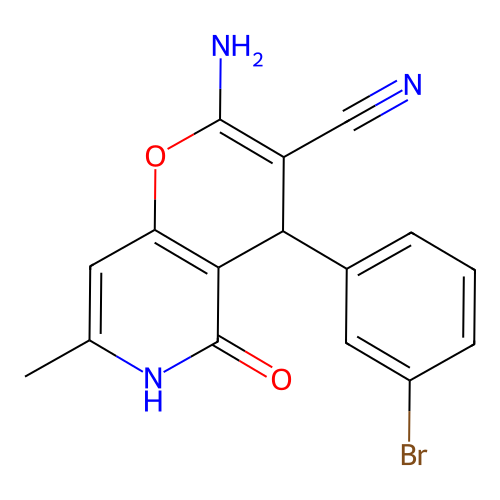 2-amino-4-(3-bromophenyl)-7-methyl-5-oxo-5,6-dihydro-4H-pyrano[3,2-c]pyridine-3-carbonitrile structure