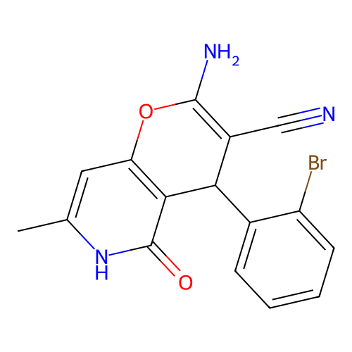 2-amino-4-(2-bromophenyl)-5-hydroxy-7-methyl-4H-pyrano[3,2-c]pyridine-3-carbonitrile structure