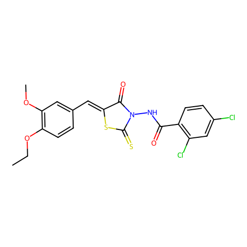 (Z)-2,4-dichloro-N-(5-(4-ethoxy-3-methoxybenzylidene)-4-oxo-2-thioxothiazolidin-3-yl)benzamide structure
