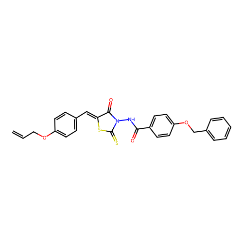 4-(benzyloxy)-N-{(5Z)-4-oxo-5-[4-(prop-2-en-1-yloxy)benzylidene]-2-thioxo-1,3-thiazolidin-3-yl}benzamide structure
