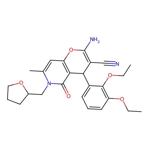 2-amino-4-(2,3-diethoxyphenyl)-7-methyl-5-oxo-6-(tetrahydrofuran-2-ylmethyl)-5,6-dihydro-4H-pyrano[3,2-c]pyridine-3-carbonitrile structure