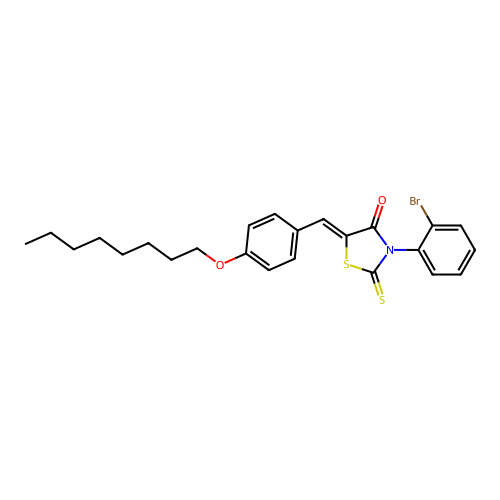 (5Z)-3-(2-bromophenyl)-5-[4-(octyloxy)benzylidene]-2-thioxo-1,3-thiazolidin-4-one structure