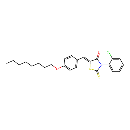 (5Z)-3-(2-chlorophenyl)-5-[4-(octyloxy)benzylidene]-2-thioxo-1,3-thiazolidin-4-one structure