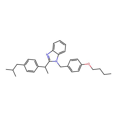 4-Butoxy-1-[(2-{[4-(2-methylpropyl)phenyl]ethyl}benzimidazolyl)methyl]benzene structure