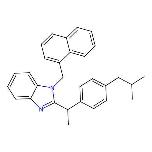 2-{[4-(2-Methylpropyl)phenyl]ethyl}-1-(naphthylmethyl)benzimidazole structure