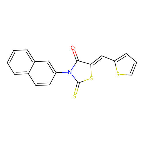 (5Z)-3-(naphthalen-2-yl)-5-(thiophen-2-ylmethylidene)-2-thioxo-1,3-thiazolidin-4-one structure