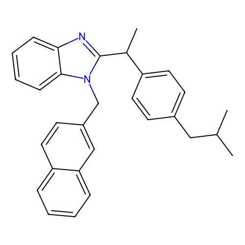2-{[4-(2-Methylpropyl)phenyl]ethyl}-1-(2-naphthylmethyl)benzimidazole structure