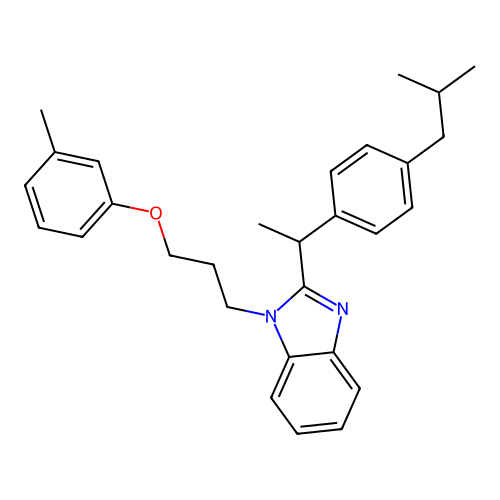 2-(1-(4-isobutylphenyl)ethyl)-1-(3-(m-tolyloxy)propyl)-1H-benzo[d]imidazole structure