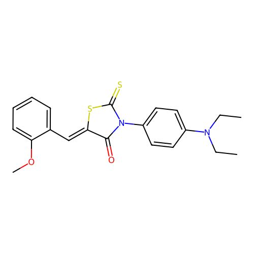 (Z)-3-(4-(diethylamino)phenyl)-5-(2-methoxybenzylidene)-2-thioxothiazolidin-4-one structure