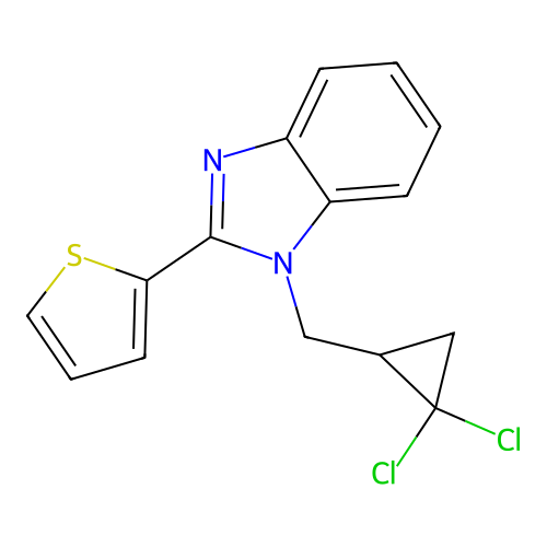 1-[(2,2-dichlorocyclopropyl)methyl]-2-(thiophen-2-yl)-1H-benzimidazole structure