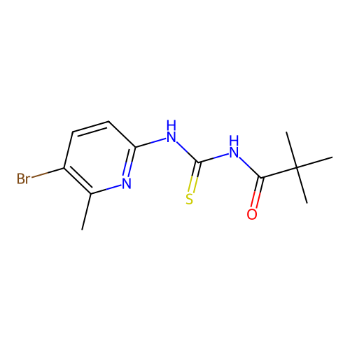 N-[(5-bromo-6-methylpyridin-2-yl)carbamothioyl]-2,2-dimethylpropanamide structure