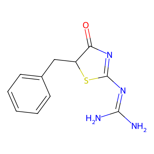 1-[(2E)-5-benzyl-4-oxo-1,3-thiazolidin-2-ylidene]guanidine structure