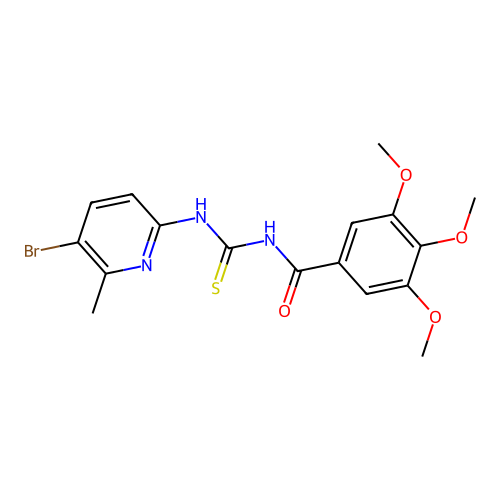 N-[(5-bromo-6-methylpyridin-2-yl)carbamothioyl]-3,4,5-trimethoxybenzamide structure