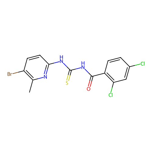 N-[(5-bromo-6-methylpyridin-2-yl)carbamothioyl]-2,4-dichlorobenzamide structure