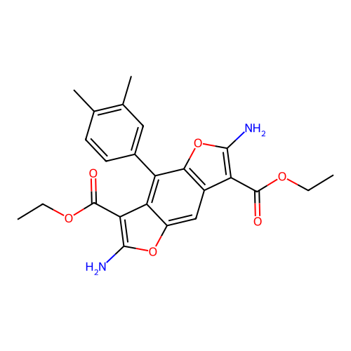 diethyl 2,6-diamino-4-(3,4-dimethylphenyl)benzo[1,2-b:4,5-b']difuran-3,7-dicarboxylate structure