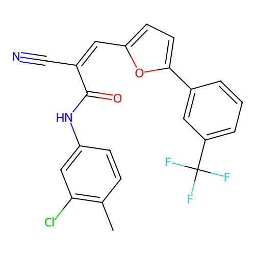 (Z)-N-(3-chloro-4-methylphenyl)-2-cyano-3-(5-(3-(trifluoromethyl)phenyl)furan-2-yl)acrylamide structure
