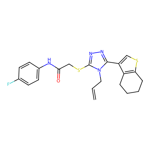 2-((4-allyl-5-(4,5,6,7-tetrahydrobenzo[b]thiophen-3-yl)-4H-1,2,4-triazol-3-yl)thio)-N-(4-fluorophenyl)acetamide structure