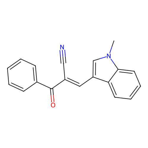 (2E)-2-[(E)-benzoyl]-3-(1-methyl-1H-indol-3-yl)prop-2-enenitrile structure