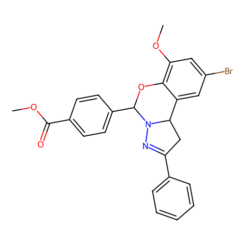 methyl 4-(9-bromo-7-methoxy-2-phenyl-1,10b-dihydropyrazolo[1,5-c][1,3]benzoxazin-5-yl)benzoate structure