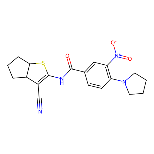 N-(3-cyano-4,5,6,6a-tetrahydro-3aH-cyclopenta[b]thiophen-2-yl)-3-nitro-4-(pyrrolidin-1-yl)benzamide structure