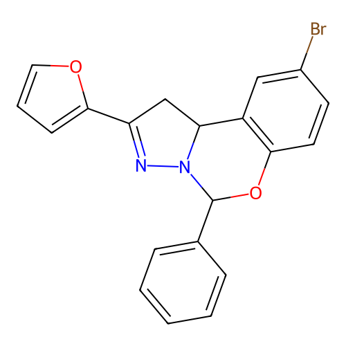 9-Bromo-2-(2-furyl)-5-phenyl-1,10b-dihydropyrazolo[1,5-c][1,3]benzoxazine structure