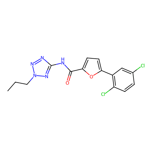 5-(2,5-dichlorophenyl)-N-(2-propyl-5-tetrazolyl)-2-furancarboxamide structure