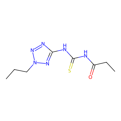 N-[(2-propyl-2H-tetrazol-5-yl)carbamothioyl]propanamide structure