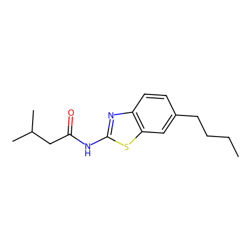N-(6-butyl-1,3-benzothiazol-2-yl)-3-methylbutanamide structure