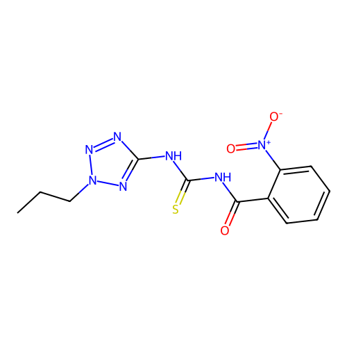 2-nitro-N-((2-propyl-2H-tetrazol-5-yl)carbamothioyl)benzamide structure
