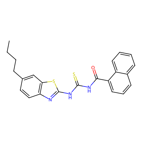 N-((6-butylbenzo[d]thiazol-2-yl)carbamothioyl)-1-naphthamide structure