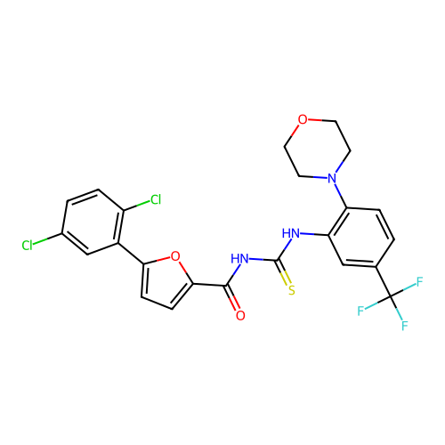 5-(2,5-dichlorophenyl)-N-((2-morpholino-5-(trifluoromethyl)phenyl)carbamothioyl)furan-2-carboxamide structure